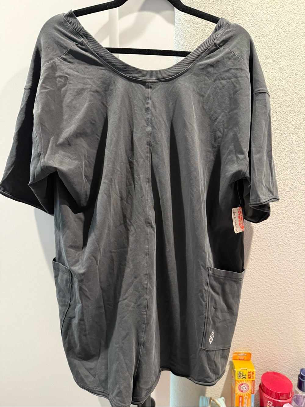 Free People Washed Short Sleeve Oversized Jumpsuit in Charcoal